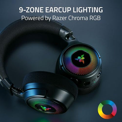 Razer Kraken V4 무선 게이밍 헤드셋: 2.4GHz, 블루투스, USB - 슈퍼 와이드밴드 마이크 - 40mm 드라이버 - 9존 RGB 조명 - PC, 맥, PS5, 닌텐도 스위치, 스팀 데크, 스마트폰용 - 블랙 (리뉴얼)