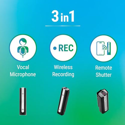 Bluetooth Wireless Lavalier Microphone, Noise Canceling, No Receiver, 15M Range, 10H Battery, Remote Shutter, for GoPro Hero 12, Smartphone, Live Stream, Interview, Vlog, Meeting (Silver)