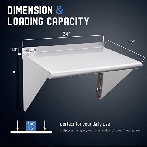 Profeeshaw NSF Stainless Steel Shelf 18” x 24”, Commercial Wall Shelving | 300 lb, Wall Mounted Metal Shelves, with Backsplash and 3 Brackets, for Restaurant, Bar, Utility Room, Kitchen and Garage - size: 18"x24"