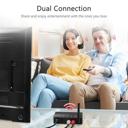 LOFICOPER Bluetooth 5.3 Transmitter Receiver, aptX Low Latency, Dual Pairs | 30m/98ft Range, 3.5mm AUX/RCA Cable, Easy to Operate, Clear Indicator Lights, Suitable for Speakers, Headphones, TVs