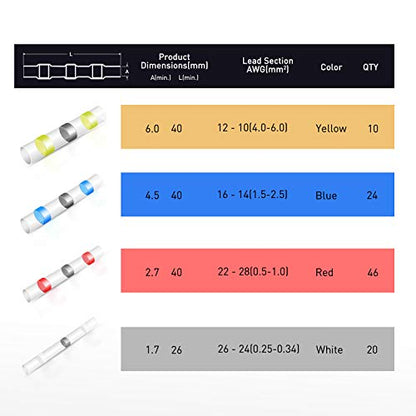 Nilight - 50025R 50pcs Solder Seal Wire Connector, Solder Seal Heat Shrink Butt Connectors,Electrical Waterproof Insulated Marine Automotive Copper(23Red 12Blue 10White 5Yellow),2 Years Warranty - color: Yellow, Blue, Red, White.