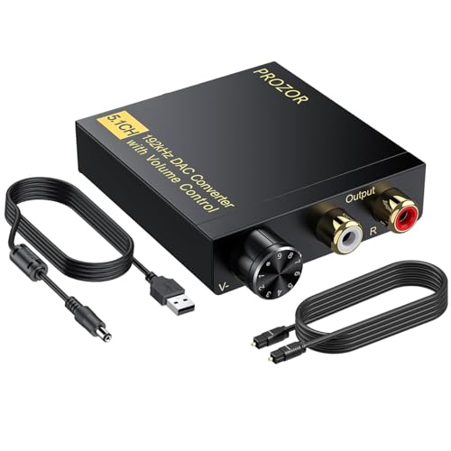 PROZOR DAC Converter 192Khz Digital to Analog Audio Support 5.1CH DTS | Dolly-AC3 Decoder with Volume Control Coaxial SPDIF Toslink Optical to RCA Adapter for HDTV DVD PS3 Home Cinema System