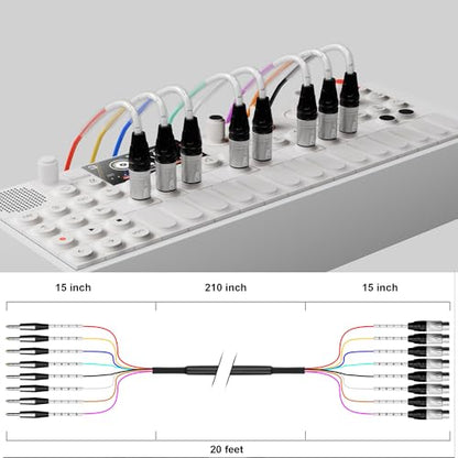 PRORECK 6.1m(20피트) 스네이크 케이블, 8채널 차폐 오디오 케이블 0.6cm(1/4인치) TRS to XLR 수, 전문 무대, 스튜디오 및 라이브를 위한 컬러 마크 커넥터 포함(PR-TRS/XLR-8 x 20M) - style: 8채널 6.1m(20피트)
