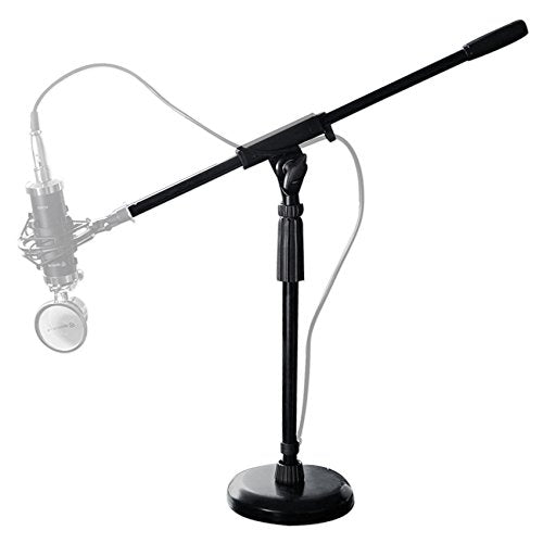 Rockville Desktop Microphone Stand for Podcast Recording & Studio with Round Base and Boom Arm