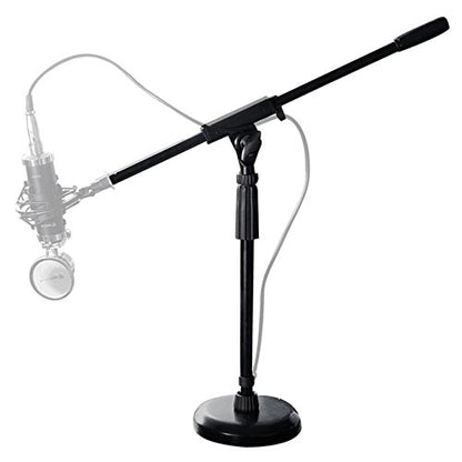 Rockville Desktop Microphone Stand for Podcast Recording & Studio with Round Base and Boom Arm
