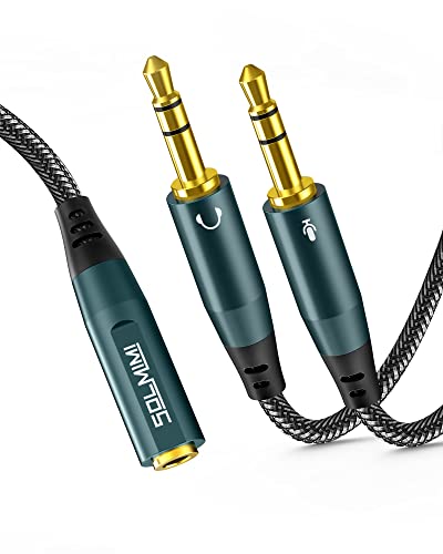 Headphone Splitter Adapter for PC, 3.5mm CITA TRRS Female to 2 TRS Male Headphone Audio Mic Jack Y Splitter Cable for Gaming Headset to Dual-Jack PC, Laptop (Strong Nylon Braided) - 1 Ft - style: 1-to-2