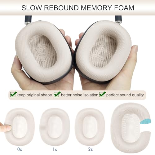 GEVO Upgraded Ear Cushions Replacement Earpads for AirPods Max 1 & 2 Headphones, Mesh Fabric Ear Pads Ear Covers Cups with Memory Foam and Magnet for AirPods Max 1 & 2 (Starlight) - color: Starlight