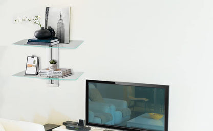 suptek 2 Tiers Glass Floating Shelves, Flat Black Wall Mount Bracket, AV Shelf, Media Shelf for DVD Player / PS4 / Cable Boxes/Game Consoles/Sky Box/TV Accessories, 17.6kg Load Capacity - color: Silver 2 Tiers