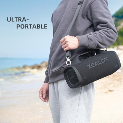 ZEALOT Bluetooth Speaker, 120W Booming Sound Speakers Wireless, Dual Pairing, XBass, 24000mAh, EQ,Fast Charge, Portable Outdoor Waterproof Speaker for Camping,Pool, Beach, and Party - color: black