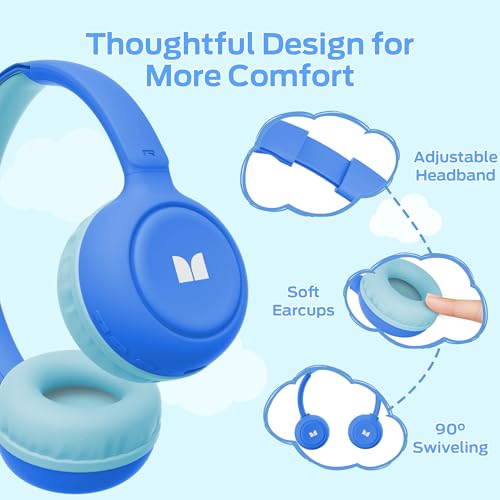 Monster Cute SK100 Kids Bluetooth Headphones, 85/94dB Safe Volume Limited, 60 Hours Playtime, Bluetooth 6.0, On-Ear Toddler Headsets with Built-in Mic, Lightweight Wireless Headphones for Kids, Blue