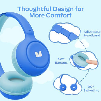 Monster Cute SK100 Kids Bluetooth Headphones, 85/94dB Safe Volume Limited, 60 Hours Playtime, Bluetooth 6.0, On-Ear Toddler Headsets with Built-in Mic, Lightweight Wireless Headphones for Kids, Blue
