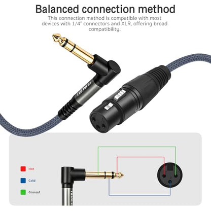 2 Pack 10FT Right Angle 1/4 TRS Male to 3Pin XLR Female Microphone Cable,6.35mm TRS to XLR Female Braid Quarter inch Balanced Cable for Mixer Microphone Active Speakers