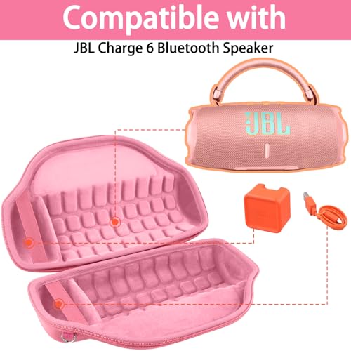 co2CREA Case for JBL Charge 6 Portable Bluetooth Speaker, Pink | High-Density Foam Padding, Reinforced Handle, Detachable Shoulder Strap, Compact Lightweight Design, Dust Protection - color: Pink Case