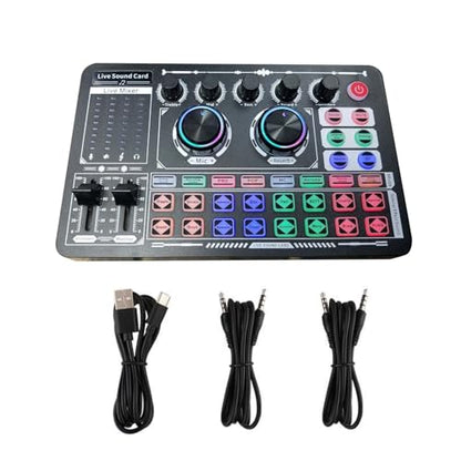 5V 1A F999 Live Sound Card Body with Rich Sound Effects Noise Reduction Portable Audio Mixer for Live Broadcast Podcast