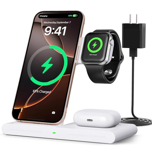 2026 Traveling Portable Wireless Fast Charger for Apple & Android Charging Station, 3 in 1 Charging for iPhone 16 15 14 13 12, Apple Watch Series & Air pods 4 3 2 Pro, Samsung Galaxy-Gifts for Family - color: White