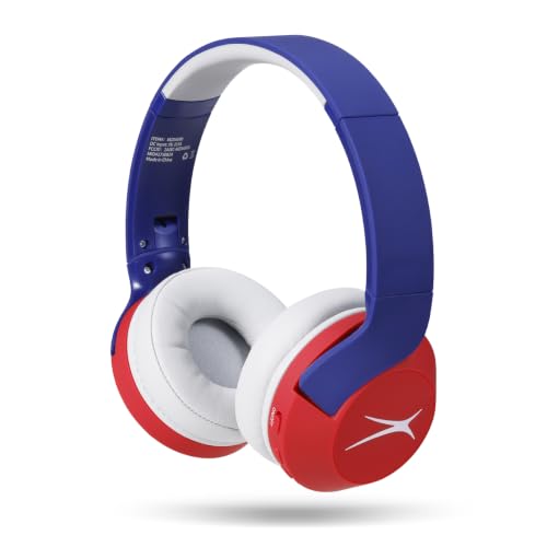 Altec Lansing Kid Safe Noise Cancelling Wireless Headphones 15H Battery, 85dB Volume Limit, Foldable Design Powerful Sound, Active Noise Cancellation Perfect for Kids Ages 7+ - color: Navy Blue Red