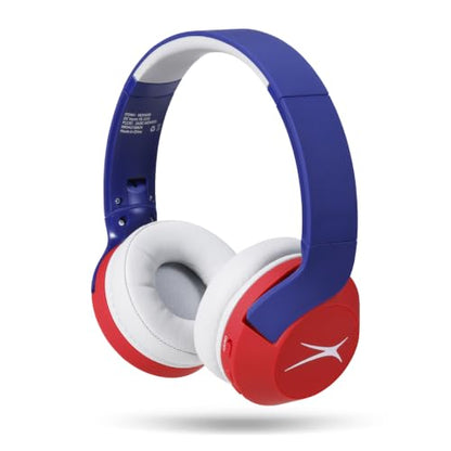 Altec Lansing Kid Safe Noise Cancelling Wireless Headphones 15H Battery, 85dB Volume Limit, Foldable Design Powerful Sound, Active Noise Cancellation Perfect for Kids Ages 7+ - color: Navy Blue Red