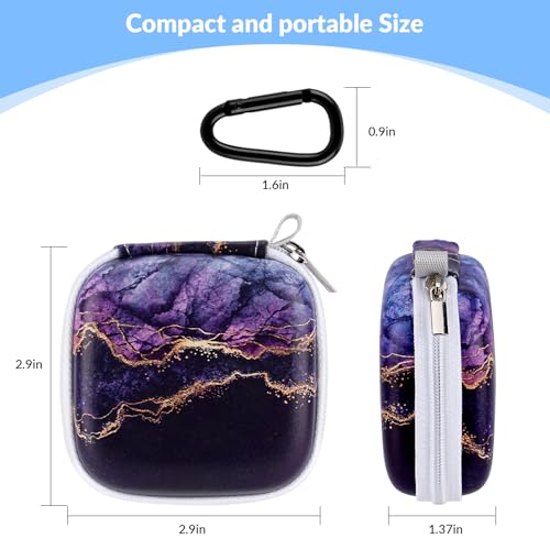 Unique Patterned Portable EVA Earbud Case with Carabiner | Printed Earbud Holder With Sturdy Carabiner, Multi-Use Storage For Earphones, Headphones, SD Cards & Small Electronic Chips - color: Golden Purple Marble