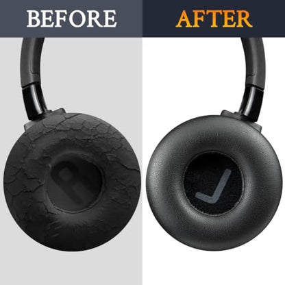 SOULWIT Earpads Replacement for JBL Tune 600(T600BTNC 600BTNC)/660(T660NC 660NC)/670(T670NC 670NC) Headphones, Ear Pads Cushions with Soft Protein Leather, Noise Isolation Foam - Black - color: Black