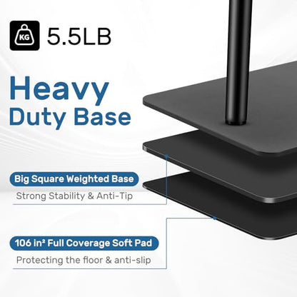 BILIONE Microphone Stand Floor with Tray & Boom Arm, 5.5lbs Weighted Base | Height Adjustable Studio/Podcast Mic Stand w/ 3/8'' to 5/8'' Adapter & 2 Mic Clips Compatible with Blue Yeti QuadCast AT2020