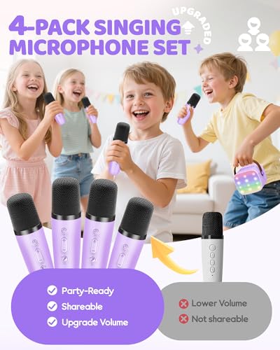 YLL Mini Karaoke Machine with 4 Wireless Microphones, Gifts for Kids | Portable Magic Voice Bluetooth Speaker, Birthday Gifts for Girls Boys Ages 3, 4, 5, 6, 7, 8, 9, 10, 12+ Year Old Family Party - color: Purple-4 Mics
