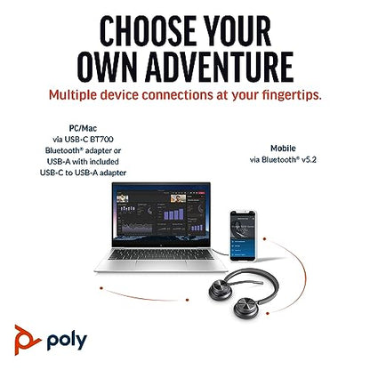Poly Voyager 4320 UC Wireless Headset (Plantronics) - Stereo Headphones w/Noise-Canceling Boom Mic - Connect PC/Mac/Mobile via Bluetooth - Works w/Teams, Zoom, & More - Amazon Exclusive - style: 2023 Version (USB-C & USB-A)