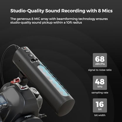 Shotgun Microphone for Camera with Cold Shoe Mount (AM10B) | USB Condenser Microphone for DSLR/PC, Podcast Mic with 8 Mic Array, 12H Battery, 3 Polar Pattern, Volume Control, Monitoring