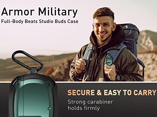 Compatible with Beats Studio Buds/Buds+ Case Cover 2021/2023, [Secure Lock] Cool Beats Studio Buds Plus Protective Shell Men Women with Keychain for New Beats Studio Ear Buds Case - Green[CASE ONLY] - color: Black/Green