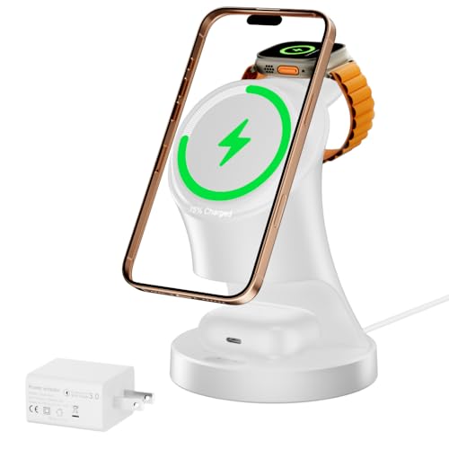 3 in 1 Wireless Charging Station for Apple Devices,Magsafe Charger for IPhone17 16 15 14 13 12 Pro/Max/Plus/Mini Wireless Charger Station for AirPods 2/3/4Pro iWatch Ultra11/10/9/8/7/SE/6/5/4/3/2 - color: White