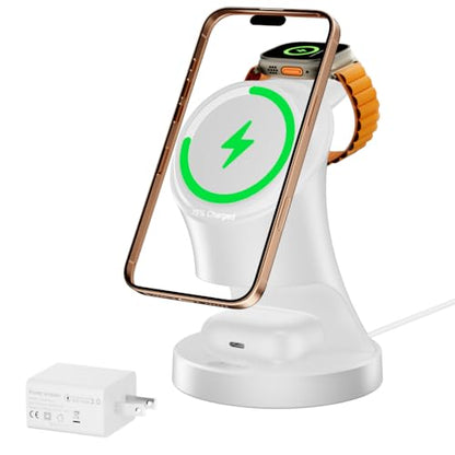 3 in 1 Wireless Charging Station for Apple Devices,Magsafe Charger for IPhone17 16 15 14 13 12 Pro/Max/Plus/Mini Wireless Charger Station for AirPods 2/3/4Pro iWatch Ultra11/10/9/8/7/SE/6/5/4/3/2 - color: White