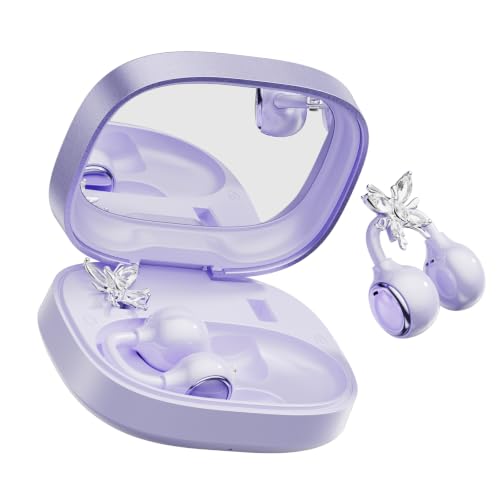 Open Ear Clip Earbuds Bluetooth 6.0, Wireless Ear Clip Headphones with LED Mirror Charging Case, IPX6 Waterproof 40H Playtime, Lightweight Open-Ear Earphones for Women Girls Gifts (Purple) - color: Purple