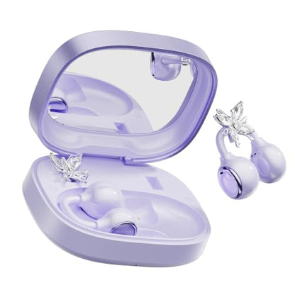 Open Ear Clip Earbuds Bluetooth 6.0, Wireless Ear Clip Headphones with LED Mirror Charging Case, IPX6 Waterproof 40H Playtime, Lightweight Open-Ear Earphones for Women Girls Gifts (Purple) - color: Purple
