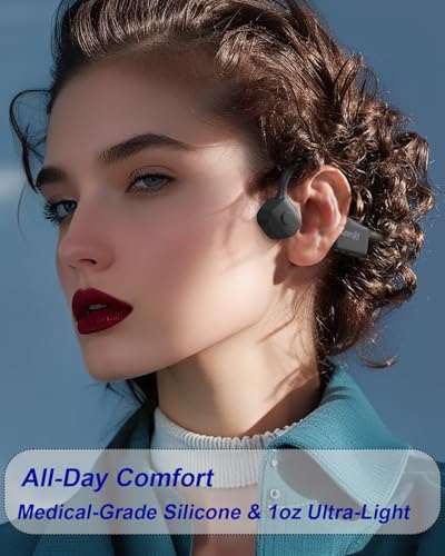 Bone Conduction Headphones IP67 Waterproof Wireless Bluetooth 5.2 Headset w/Dual CVC8.0 Noise-Canceling Mics Soft Silicone Sport Earphones for Running/Gym/Calls - color: Black