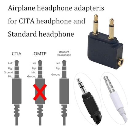 4Pcs Dual 3.5mm Male to 3.5mm Female Airplane Headphone Adapter, Flight Audio Connector for Wired Headphones and Bluetooth Transmitters(Black) - color: Black