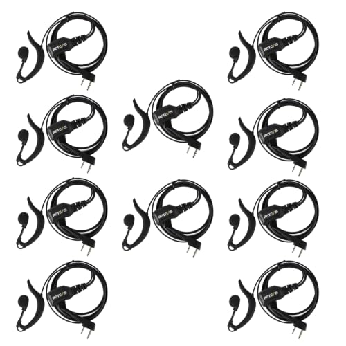 Retevis Walkie Talkie Earpiece with Mic, G Shape, for RT22/RT68/RT21/H777 | Volume Adjust, 2 Pin Compatible with Baofeng, Pxton, Kenwood Two Way Radios, 2 Way Radio Earpiece, Retails, Schools(10 Pack) - style: Volume Adjustable