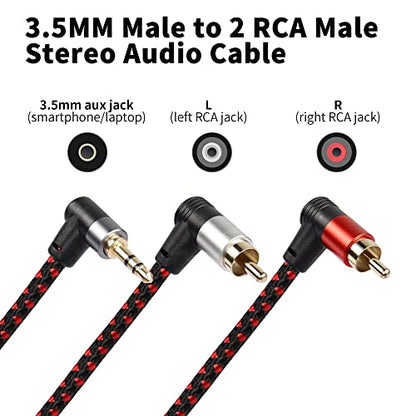 90 Degree Right Angle 3.5mm to 2 RCA Cable 6FT | 2RCA Male to 3.5mm TRS Male Stereo Y Splitter Adapter for Smartphone, Speaker, MP3, Tablet & More - color: (Black+red,2m)