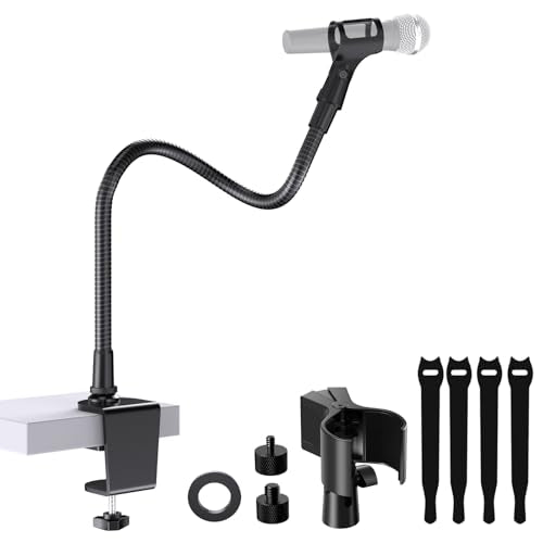 19 Inch Gooseneck Microphone Holder for Podium, 【Heavy-Duty】 2.5 lb Max | Thickened Aluminum Flexible Gooseneck, 2 Mic Holders, 1/4" and 3/8" Adapters, Desk Clamp, Ideal for Gaming, Podcast - size: Heavy-Duty Clamp