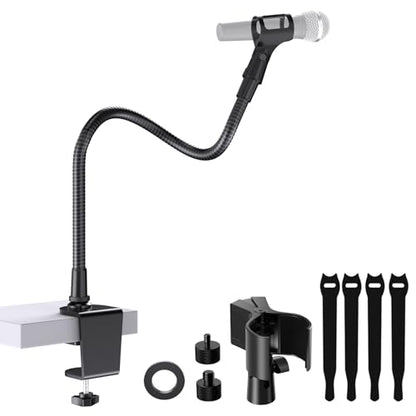 19 Inch Gooseneck Microphone Holder for Podium, 【Heavy-Duty】 2.5 lb Max | Thickened Aluminum Flexible Gooseneck, 2 Mic Holders, 1/4" and 3/8" Adapters, Desk Clamp, Ideal for Gaming, Podcast - size: Heavy-Duty Clamp