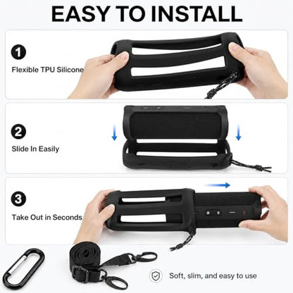 Silicone Case Compatible for FLIP 5 Portable Bluetooth Speaker, Gel Soft Skin Cover, Rubber Case, Travel Carry Pouch with Strap Not for Flip 6 (Speaker not Included | Soft Silicone Case for Flip 5 Speaker, Made for Grip, Travel Carry, and Everyday Cratch