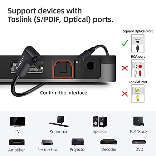 90 Degree Optical Audio Cable 12ft, Slim Digital Audio Optical Cable, SPDIF Cable, 360 Degree Right Angle Fiber Optic Toslink Cord for Sound Bar, TV, PS4, Xbox, Home Theater - size: 12ft, style: One Right Angle Plug