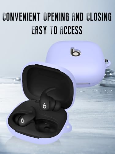 Case for Beats Powerbeats Fit Earbuds 2025 (Purple) | Soft Silicone Protective Cover with Carabiner and Lanyard, Shockproof - color: Purple