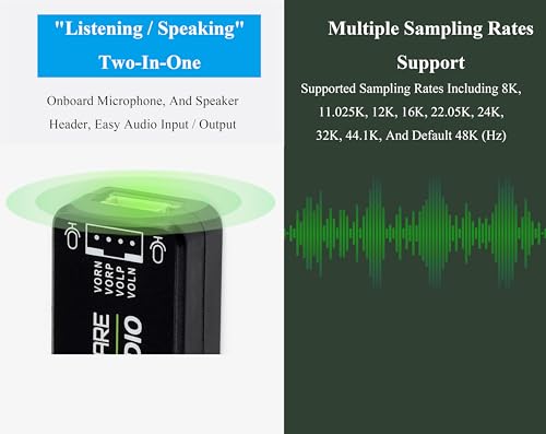 USB Sound Card, Compatible with Raspberry Pi 5/4B/3B+/3B/Pi Zero W/Zero 2W/Pico W/Pico 2W and Jetson Nano Series, USB Audio Module,Onboard Microphone/Speaker Header, Driver-Free