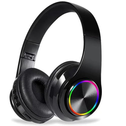 Over Ear Wireless Headphones with Noise Reduction, Mic Deep Bass HiFi Stereo, Foldable Lightweight LED Headset for PC Home Travel Office (Black) - color: Black