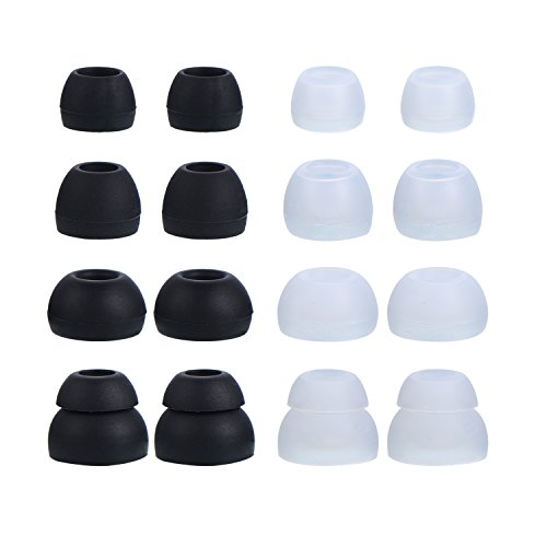 EBOOT 16 Pcs Earbud Tips Silicone Replacement, Noise Isolating Ear Bud Covers, Soft Anti-Slip Eartips, Multi Size S/M/L, Black & Clear