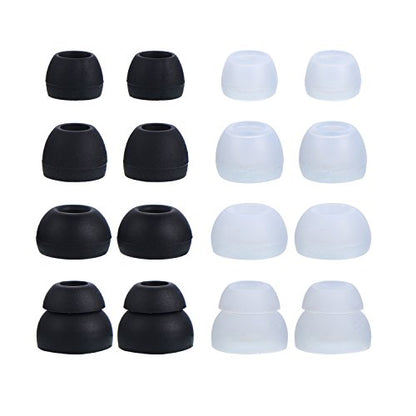 EBOOT 16 Pcs Earbud Tips Silicone Replacement, Noise Isolating Ear Bud Covers, Soft Anti-Slip Eartips, Multi Size S/M/L, Black & Clear