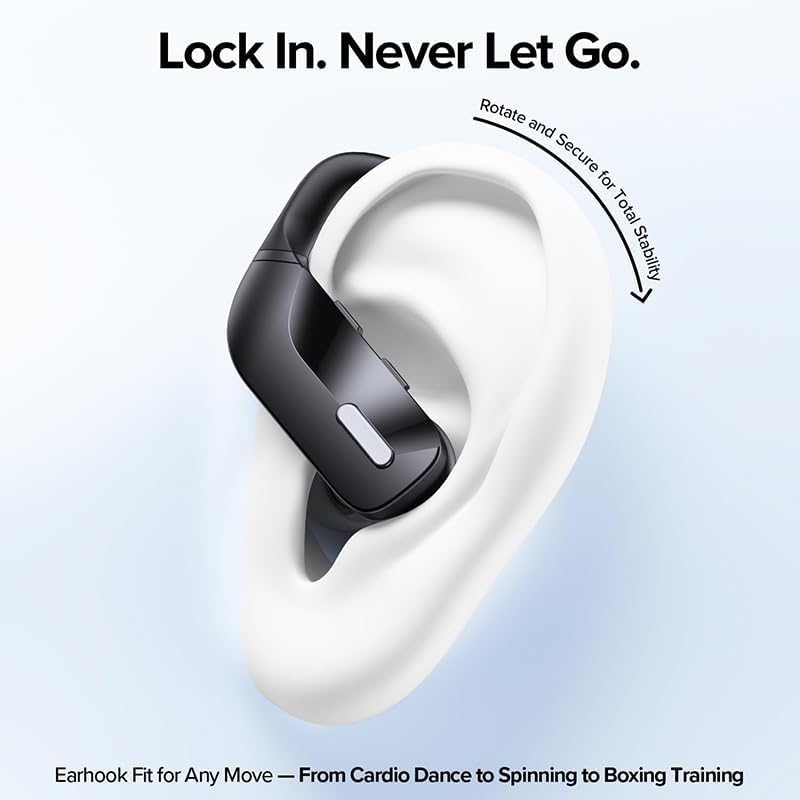 Sport Wireless Earbuds Bluetooth Headphones 80hrs Playtime Deep Bass Ear Buds with Earhook Noise Cancelling Mic Waterproof Earphones for Workout Running Black