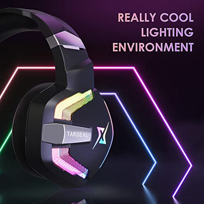 targeal 7.1 Surround Sound PC Gaming Headset for PS5 PS4 Laptop Mac Tablet Mobile, Over Ear Wired USB Gaming Headphone with Omni-Directional Noise Canceling Mic, RGB LED, with Type C Cable - style: SKY-917 + TypeC Cable