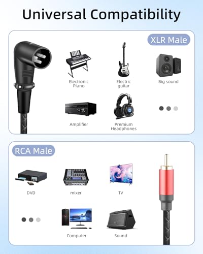 90 Degree 3Pin XLR to RCA Cable,Right Angle XLR Male to RCA Male Audio Adapter Cable for Mixers, Amplifiers, Players, Microphones est.(2M) - style: 90 Degree XLR 3-Pin Male to RCA Male 2M