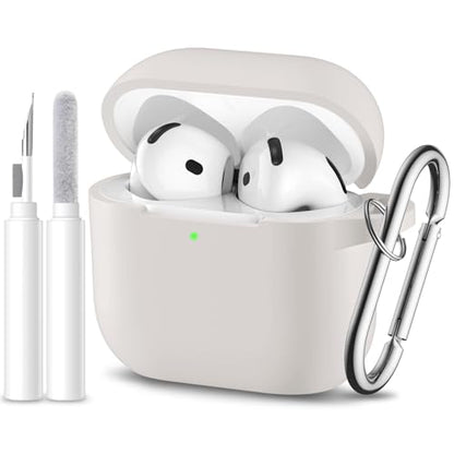 for Airpods 4th Generation Case Cover(2024),Soft Silicone Full Protective Case for AirPods 4 Case with Keychain & Cleaner Kit,Compatible with Apple Airpods 4 for Women,Men（Starlight） - color: Starlight