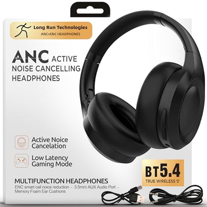 Active Noise Cancelling Headphones, Bluetooth Over Ear, Hi-Fi Stereo,100H Playback Time, High-Resolution Audio, Water Resistant, Deep Bass, Memory Foam Ear Cups, Home, Office, Studio,Travel, Work, Gym - color: Black